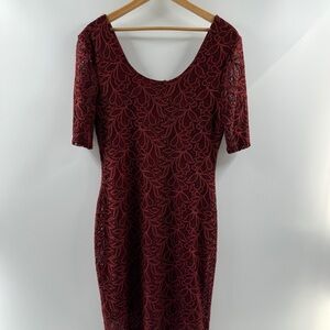 Metaphor Deep Red Lace Overlay V-Neck Dress Size Medium NWT